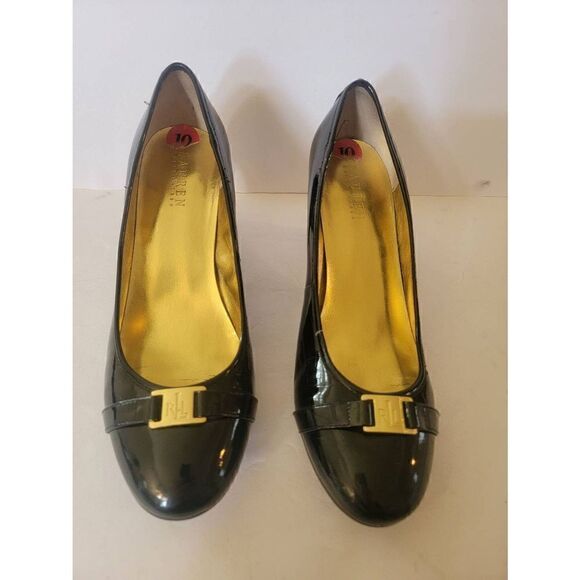 Ralph Lauren Women's Black Patent Leather Shelbi Round Toe Pumps Size 10 - Picture 1 of 8